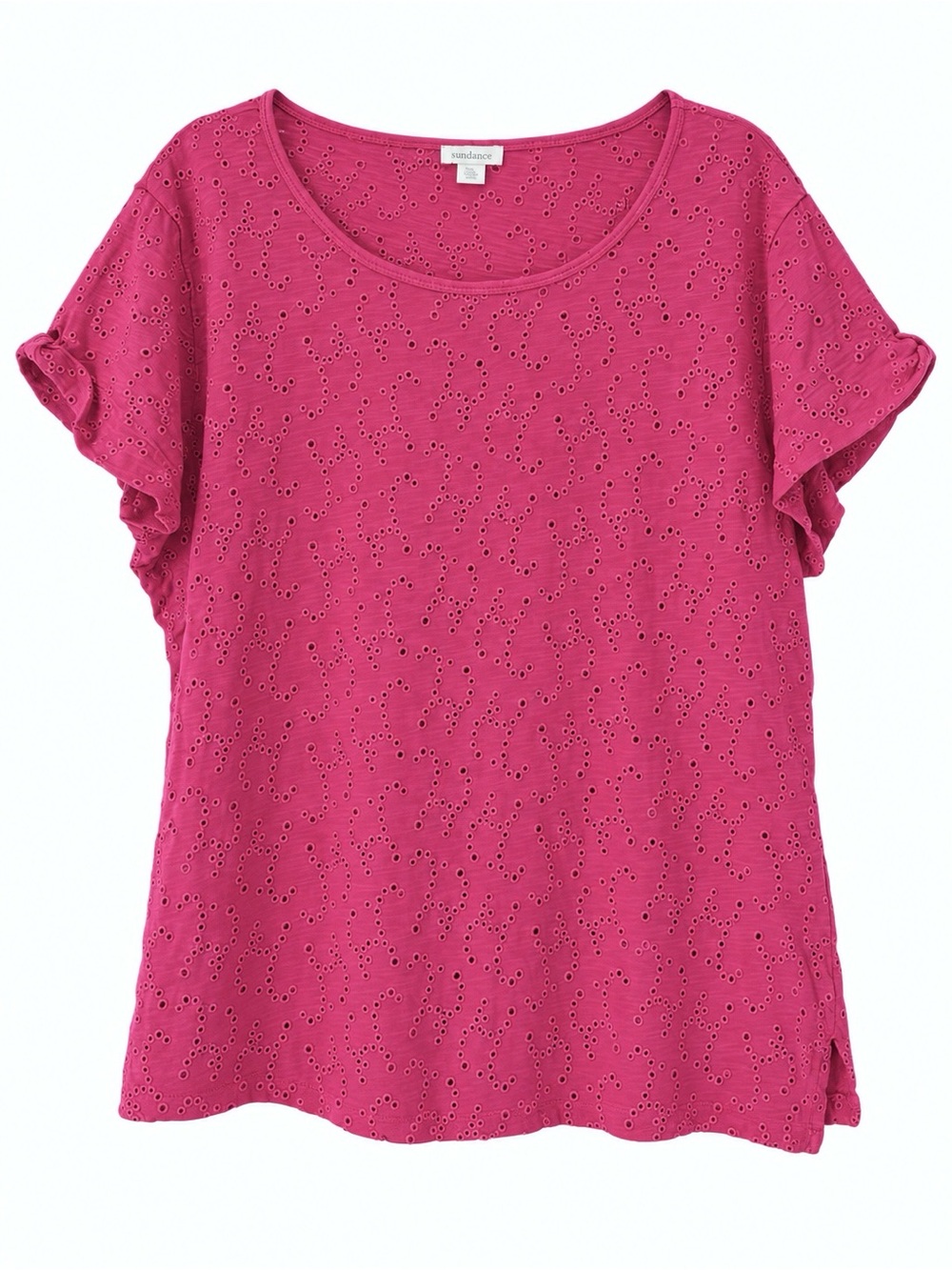 Sundance All About Eyelet Pink Gathered  Sleeve Top XL 100% Cotton